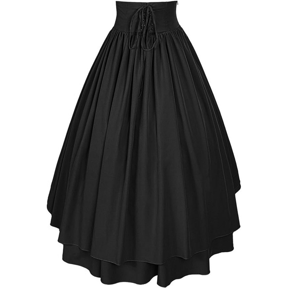 Medieval Renaissance Victorian Gothic Asymmetrical Pleated Tie Halloween Retro Midi Skirt - Halloweez