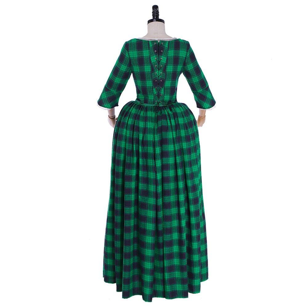 18th Century Marie Antoinette Rococo Gown - Green and Black Check with Lace Trim - Coscosmos