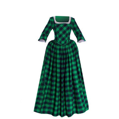 18th Century Marie Antoinette Rococo Gown - Green and Black Check with Lace Trim - Coscosmos