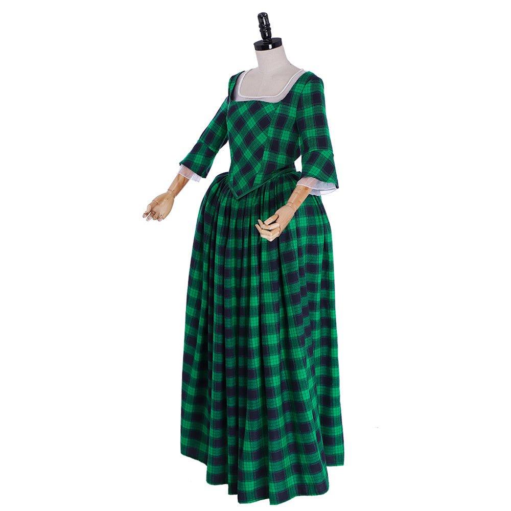 18th Century Marie Antoinette Rococo Gown - Green and Black Check with Lace Trim - Coscosmos