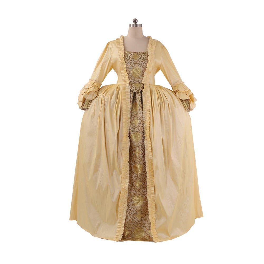 18th Century Rococo Apricot Dress - Deluxe Brocade Gown with Chest Floral - Coscosmos