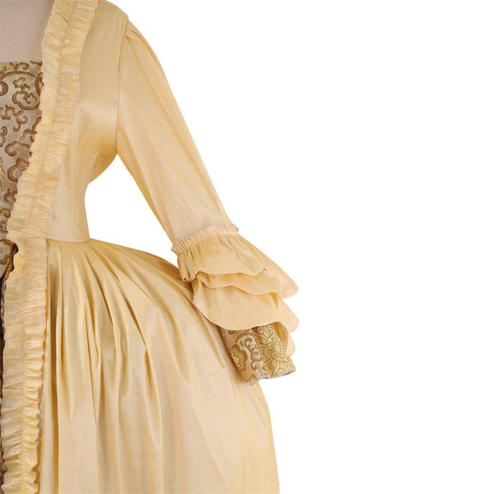 18th Century Rococo Apricot Dress - Deluxe Brocade Gown with Chest Floral - Coscosmos