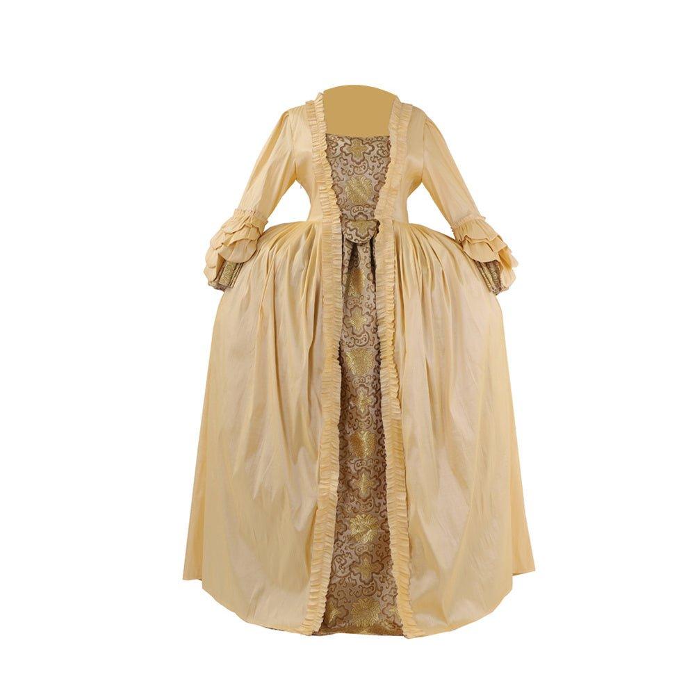 18th Century Rococo Apricot Dress - Deluxe Brocade Gown with Chest Floral - Coscosmos