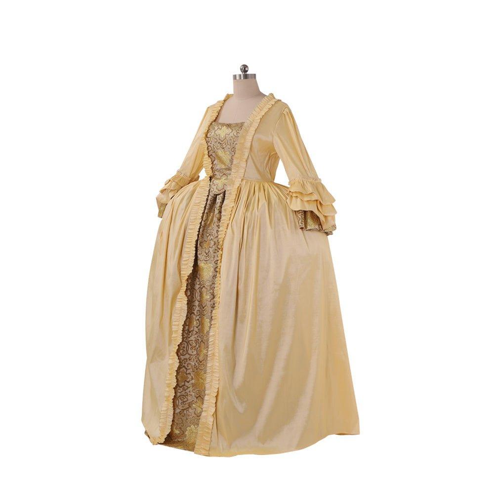 18th Century Rococo Apricot Dress - Deluxe Brocade Gown with Chest Floral - Coscosmos