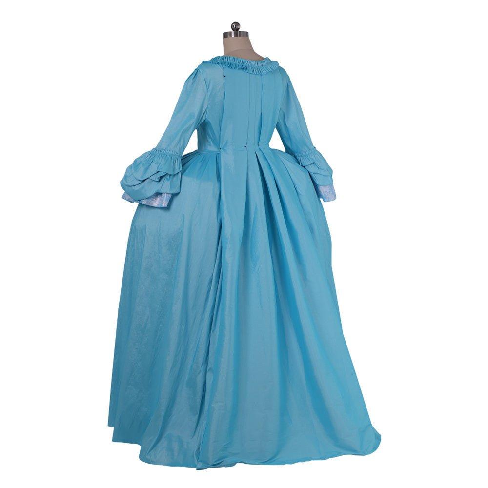 18th Century Rococo Azure Gown - Embroidered Brocade Dress with Lace from Coscomos - Coscosmos