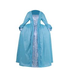 18th Century Rococo Azure Gown - Embroidered Brocade Dress with Lace from Coscomos - Coscosmos