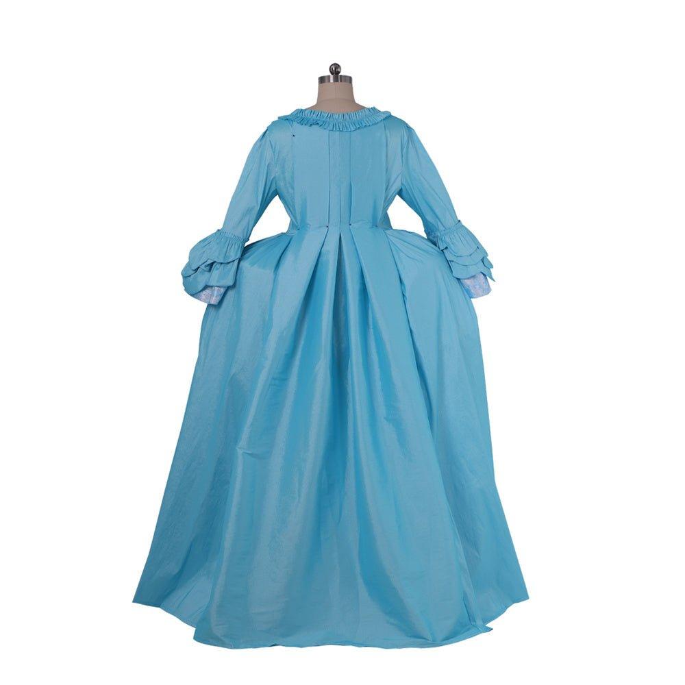 18th Century Rococo Azure Gown - Embroidered Brocade Dress with Lace from Coscomos - Coscosmos