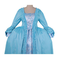 18th Century Rococo Azure Gown - Embroidered Brocade Dress with Lace from Coscomos - Coscosmos