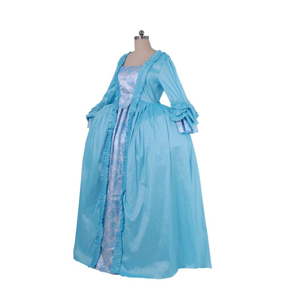 18th Century Rococo Azure Gown - Embroidered Brocade Dress with Lace from Coscomos - Coscosmos