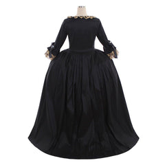 18th Century Rococo Black Dress: A Luxurious Cosplay Costume with Golden Lace - Coscosmos