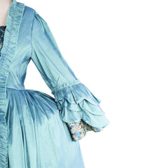 18th Century Rococo Blue Gown - Deluxe Deep Blue Brocade with Embroidery and Lace - Coscosmos