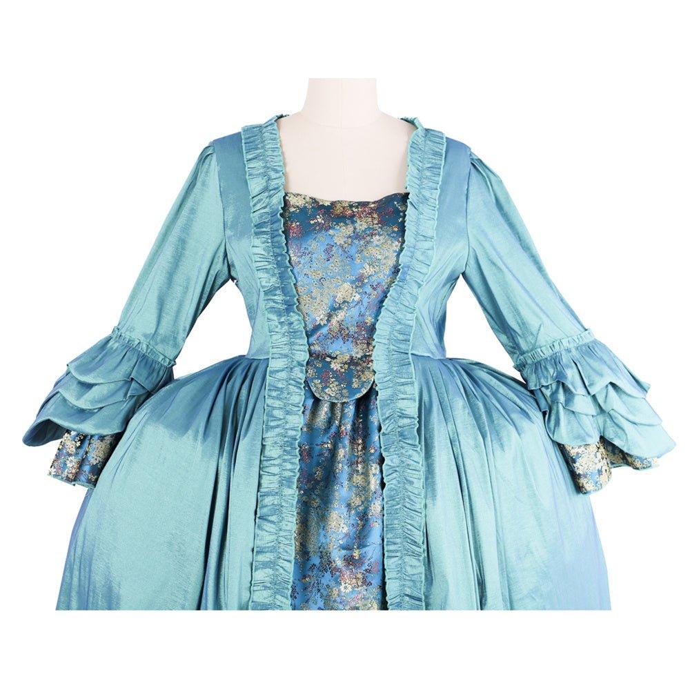 18th Century Rococo Blue Gown - Deluxe Deep Blue Brocade with Embroidery and Lace - Coscosmos