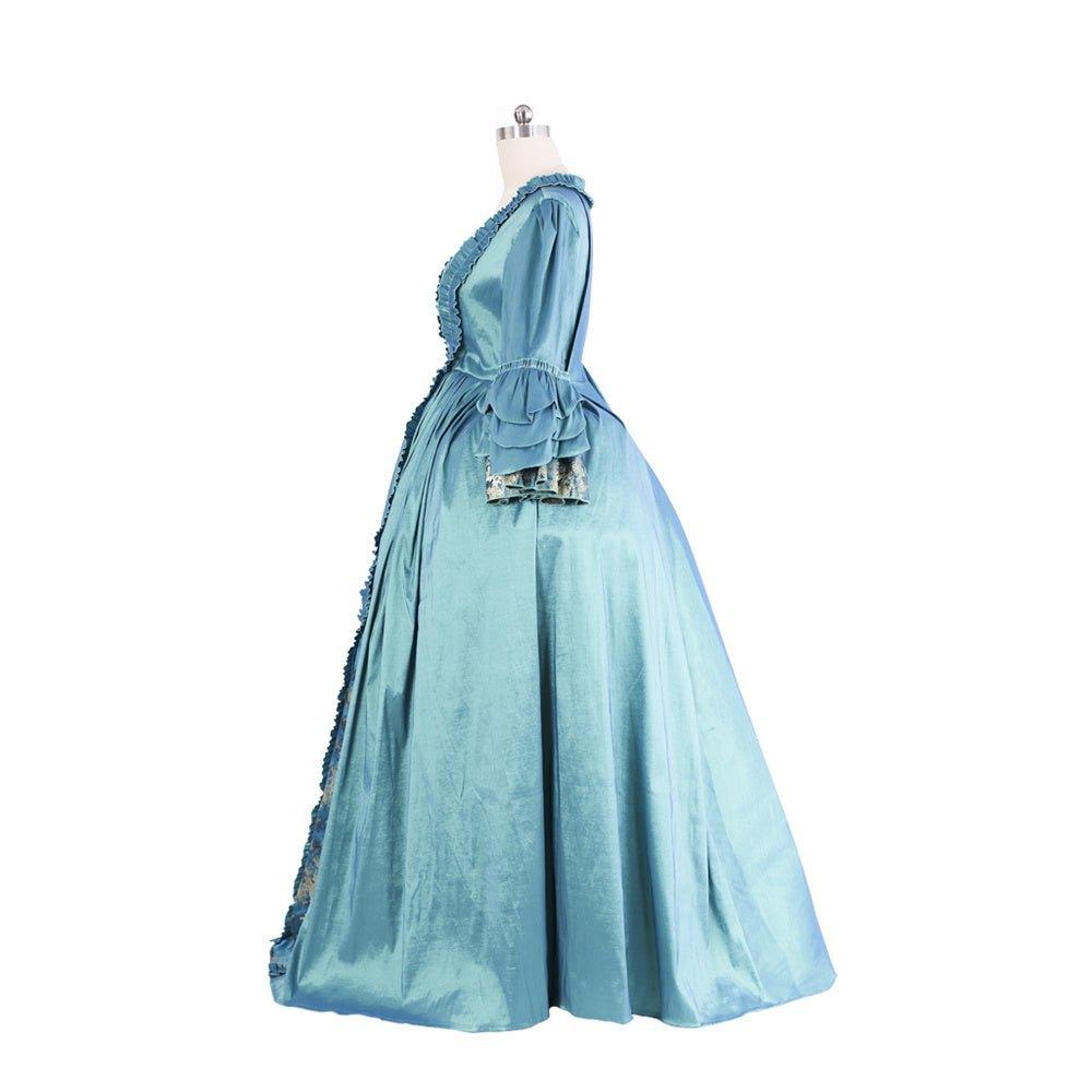 18th Century Rococo Blue Gown - Deluxe Deep Blue Brocade with Embroidery and Lace - Coscosmos