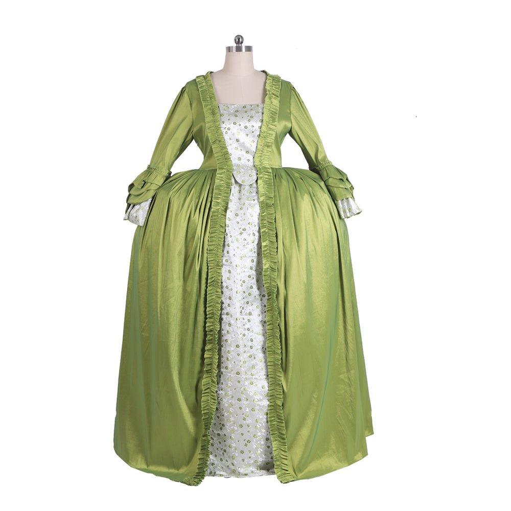 18th Century Rococo Green Apple Dress with Chest Floral - Medieval Elegance by Coscomos - Coscosmos