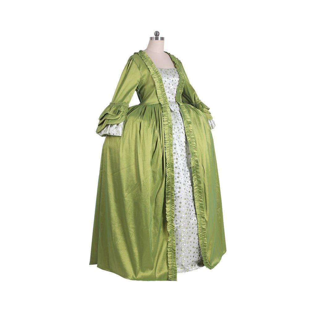 18th Century Rococo Green Apple Dress with Chest Floral - Medieval Elegance by Coscomos - Coscosmos