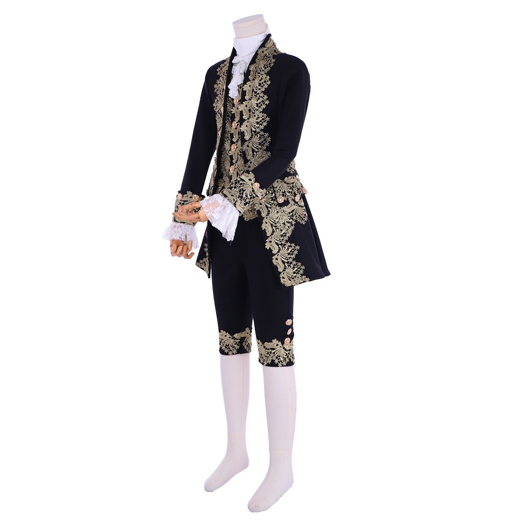 18th Century Rococo Mens Court Costume - Black Colonial Suit - Coscosmos