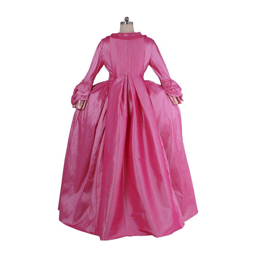 18th Century Rococo Pink Dress - Embroidered Long Sleeve Gown with Delicate Chest Floral - Coscosmos