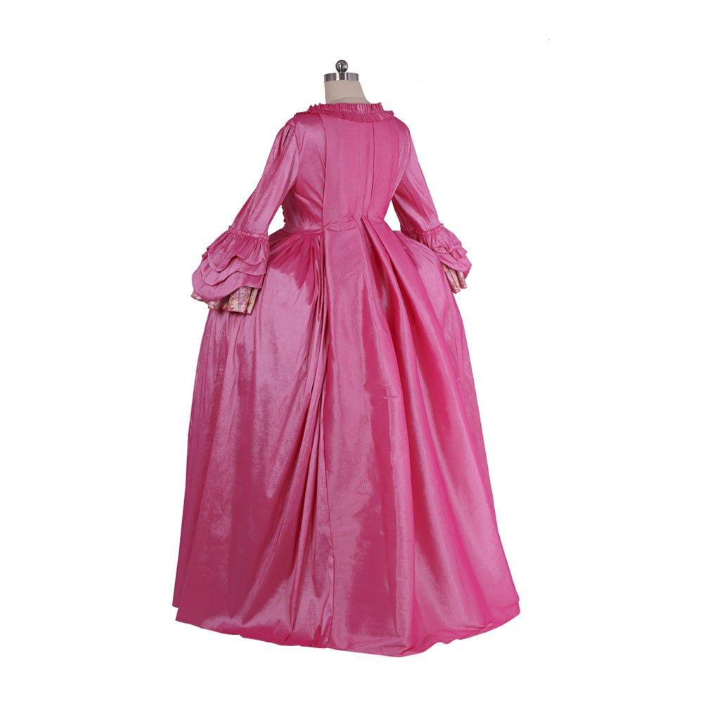 18th Century Rococo Pink Dress - Embroidered Long Sleeve Gown with Delicate Chest Floral - Coscosmos