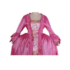 18th Century Rococo Pink Dress - Embroidered Long Sleeve Gown with Delicate Chest Floral - Coscosmos