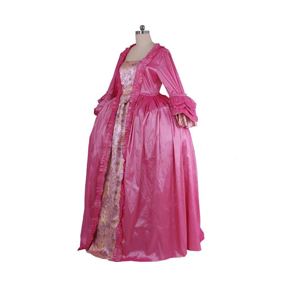 18th Century Rococo Pink Dress - Embroidered Long Sleeve Gown with Delicate Chest Floral - Coscosmos