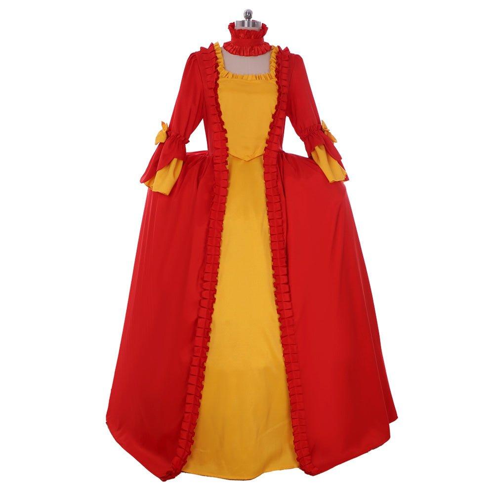 18th Century Rococo Red and Yellow Dress - A Vibrant Marie Antoinette Inspired Costume - Coscosmos