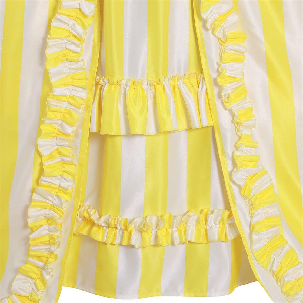 18th Century Rococo Striped Dress - Yellow and White with Ruffles and Pleats by Coscomos - Coscosmos