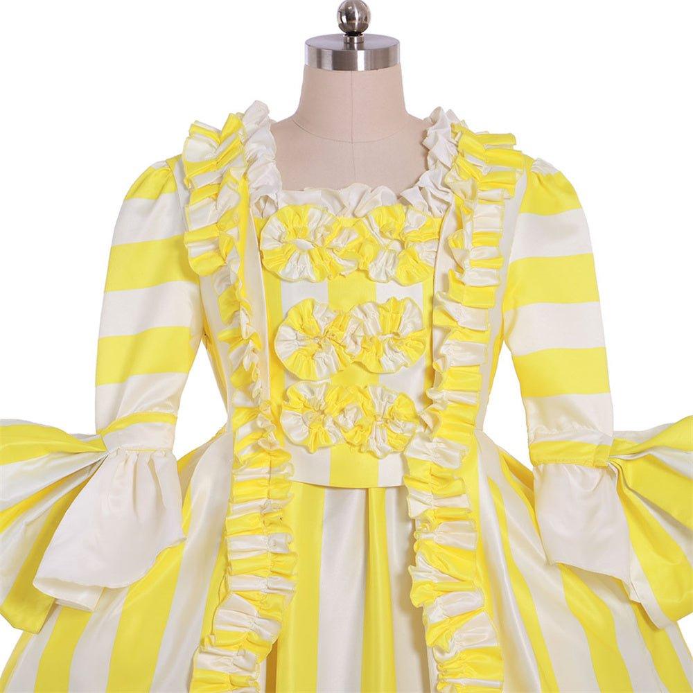 18th Century Rococo Striped Dress - Yellow and White with Ruffles and Pleats by Coscomos - Coscosmos