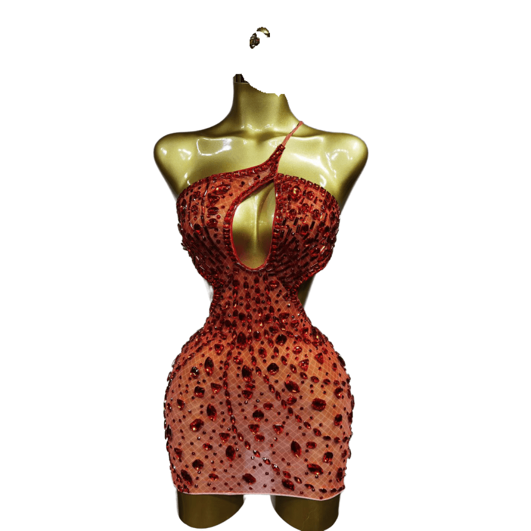 Sexy Sheer Mesh Diamond Backless Bodycon Dress for Nightclub Cosplay Party - Black - Halloweez