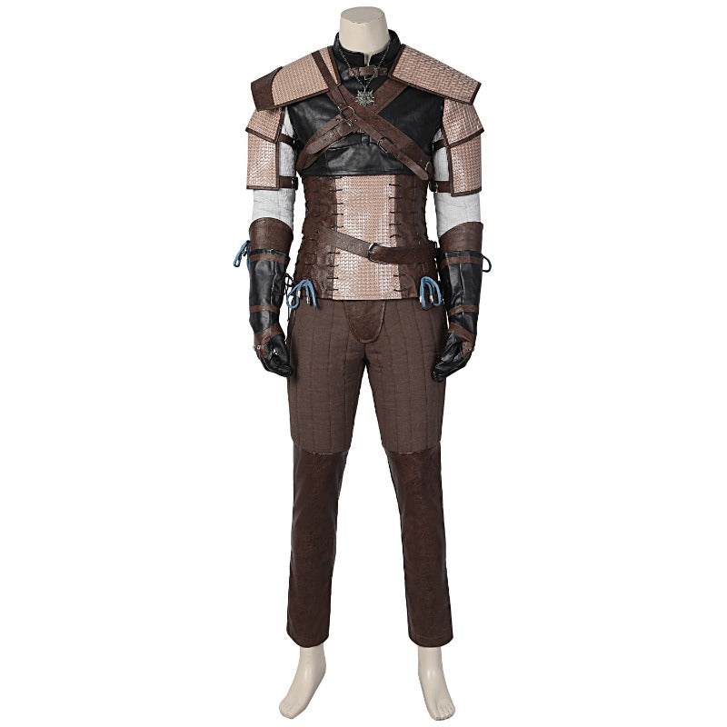 Halloweez Geralt of Rivia Cosplay Leather Jacket - Wild Hunt Hero Suit for Halloween