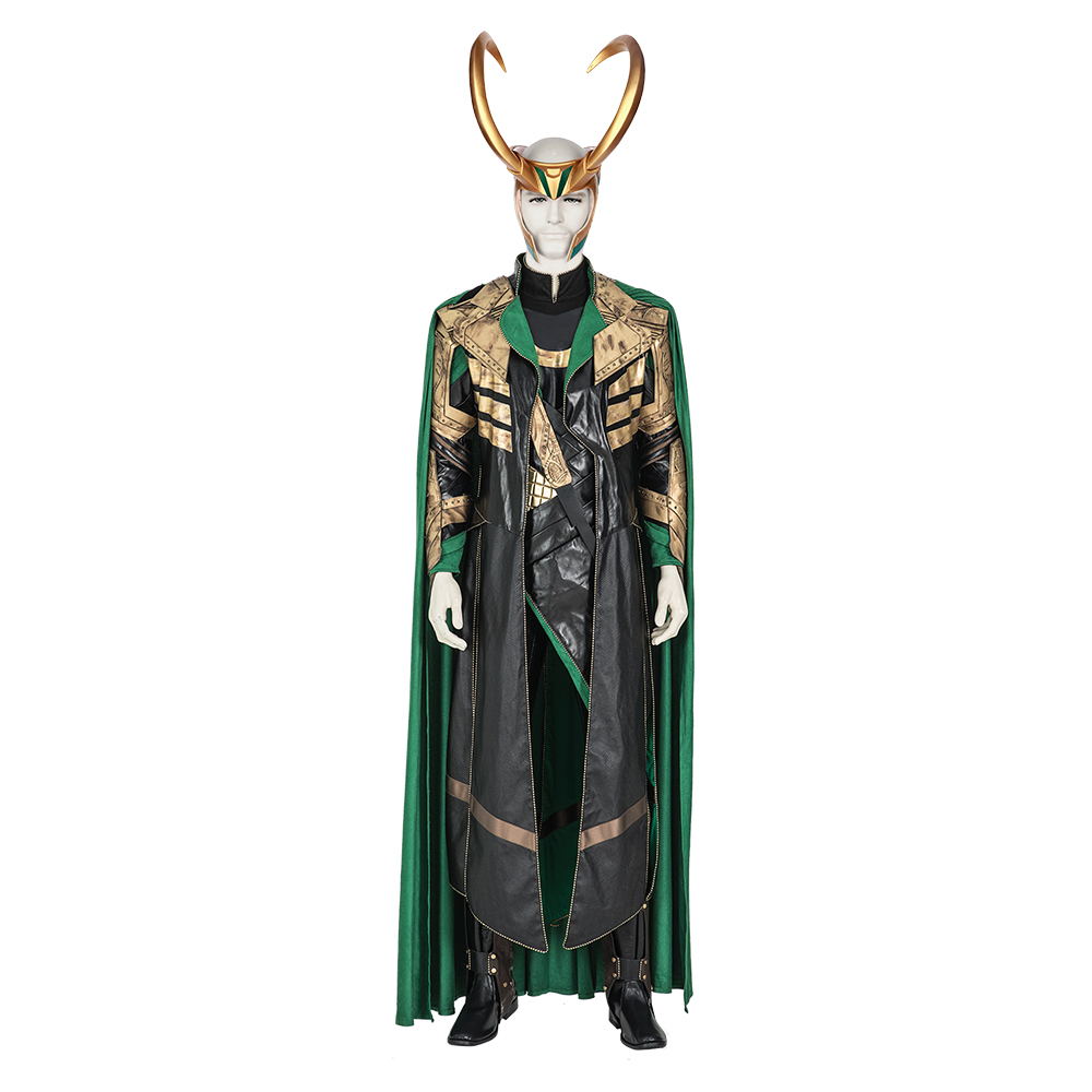 Premium Halloween Loki Cosplay Outfit, Battle Suit with Damaged Jumpsuit, Armor, and Helmet by Halloweez