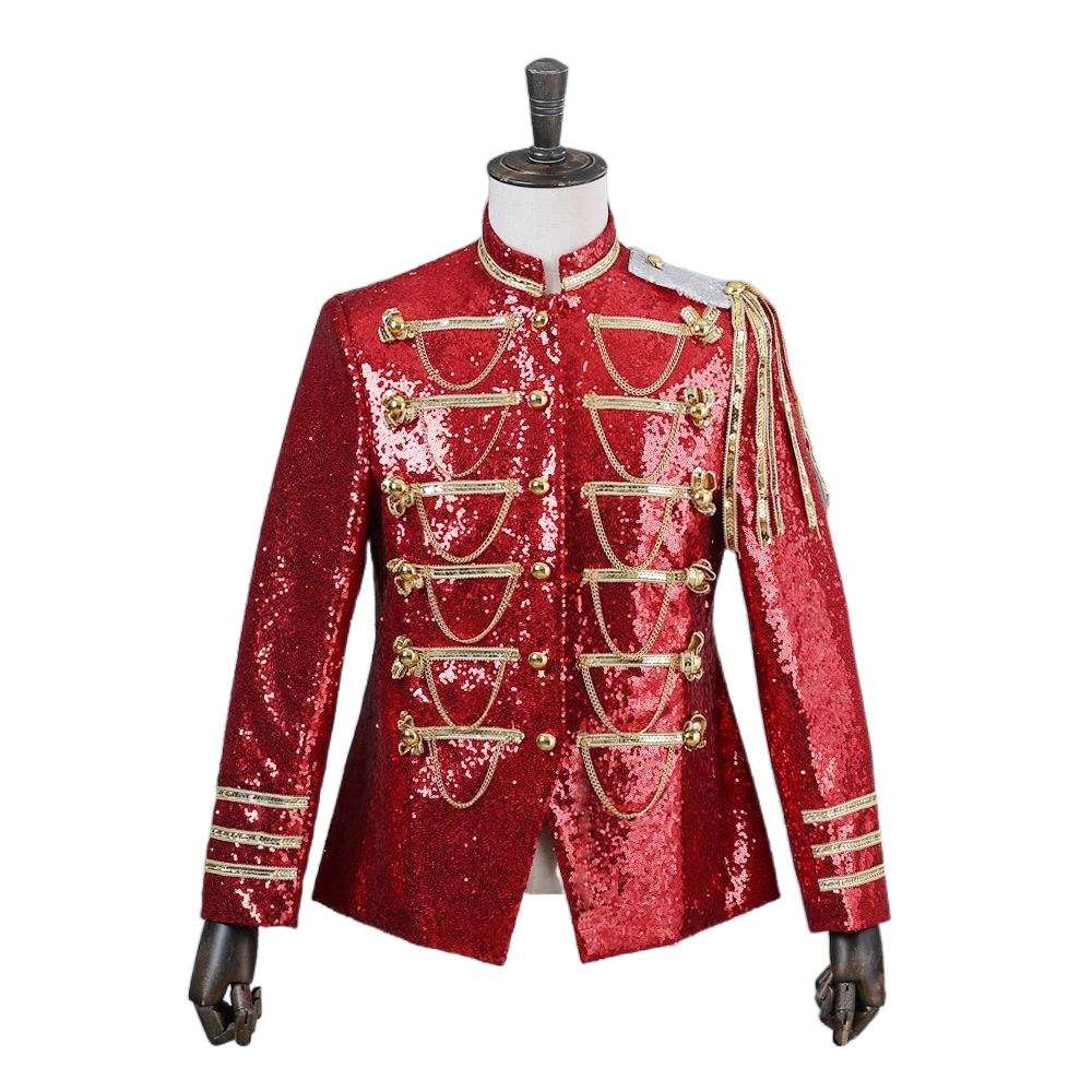 Men's Military Uniform Glitter Army Costume Court Performance EXO Cosplay DJ Dance Club Party Outfit - Halloweez