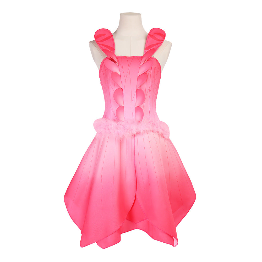 Halloween Fairy Elf Cosplay Costume Pink Dress Flower Petal Adult Kids Performance Outfit - Halloweez