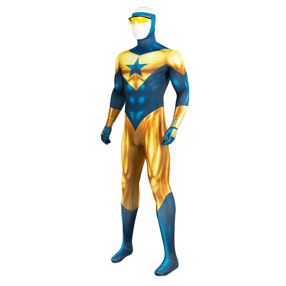 Halloweez Booster Gold Michael Jon Carter Bodysuit Jumpsuits Costume for Men – Cosplay with Glasses