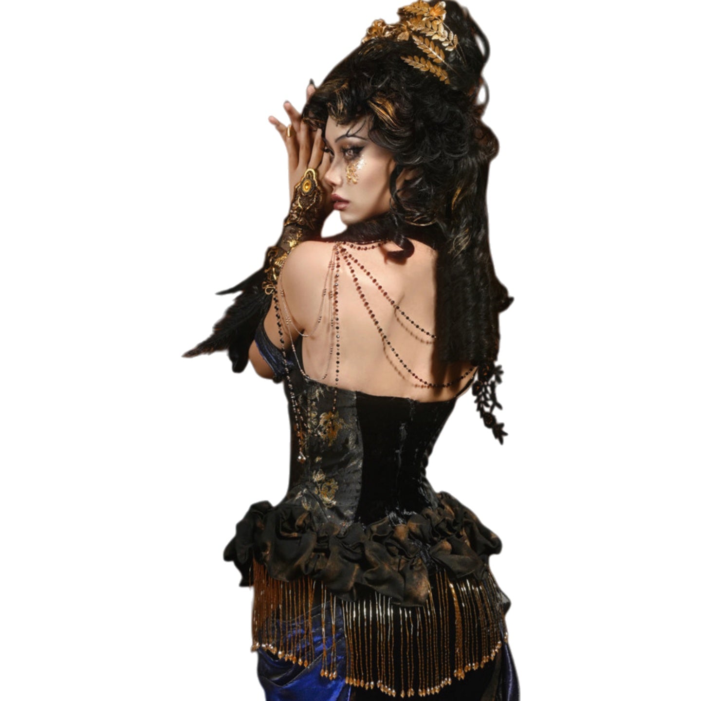 Blood Supply Original Luxurious Gold Fringed Corset Bodice Dress for Halloween Cosplay Party Costume - Halloweez