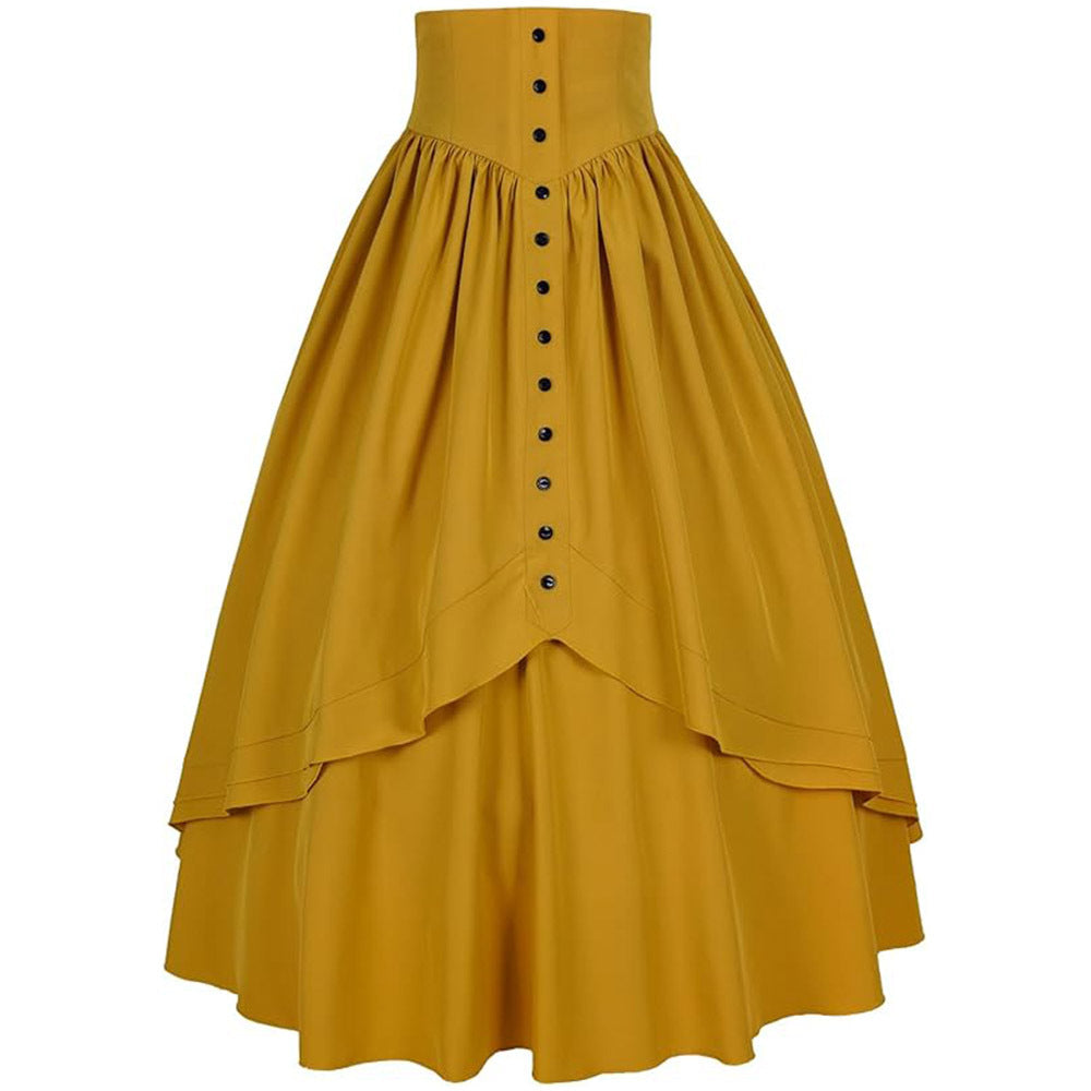 Medieval Renaissance Victorian Gothic Asymmetrical Pleated Tie Halloween Retro Midi Skirt - Halloweez