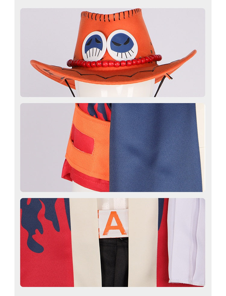 One Piece cosplay Ace of the Fire Fist cosplay kimono set 2D anime role play costume with hat - Halloweez
