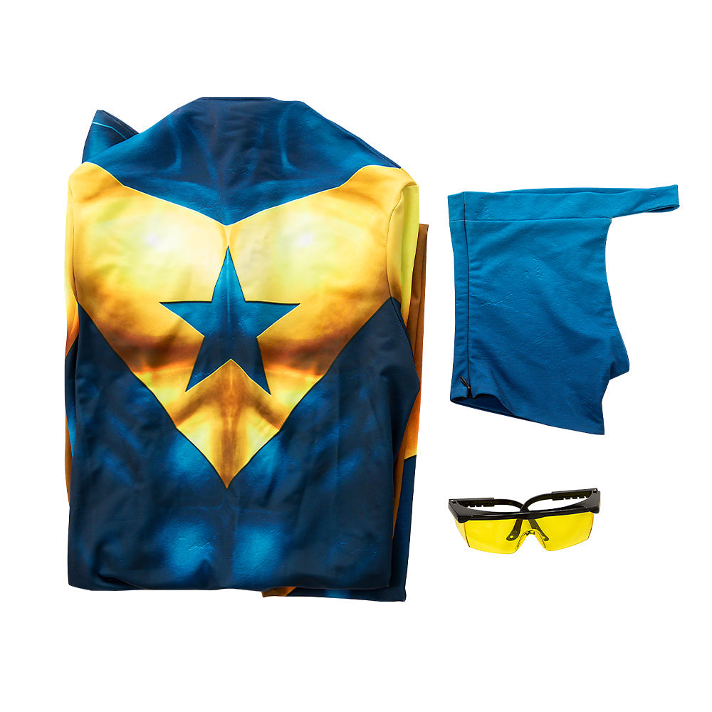 Halloweez Booster Gold Michael Jon Carter Bodysuit Jumpsuits Costume for Men – Cosplay with Glasses