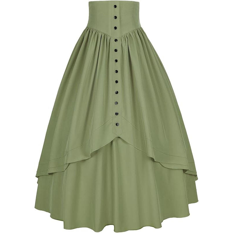 Medieval Renaissance Victorian Gothic Asymmetrical Pleated Tie Halloween Retro Midi Skirt - Halloweez