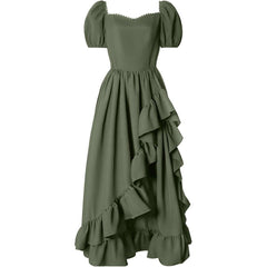 Hot Selling Victorian Renaissance Peasant Pastoral Irregular Hem Dress - Medieval Cosplay Costume - Halloweez