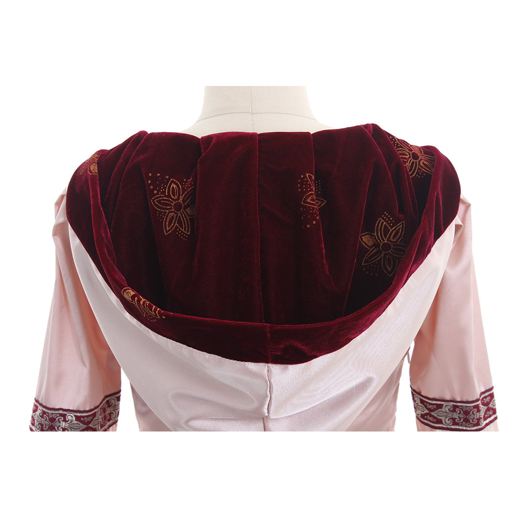 Robe médiévale rose élégante Cosplay avec capuche - Robe de bal sur mesure en satin/velours