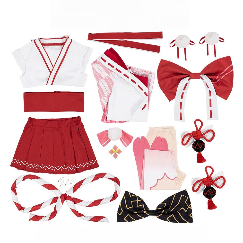 VTuber Nakiri Ayame Shrine Maiden Cosplay Costume Anime Outfit for Streamers - Halloweez