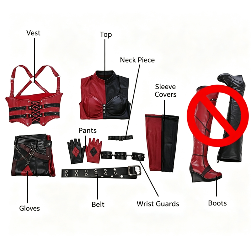 Harley Quinn Arkham City Cosplay Costume,Custom Size for Halloween & Comic‑Con