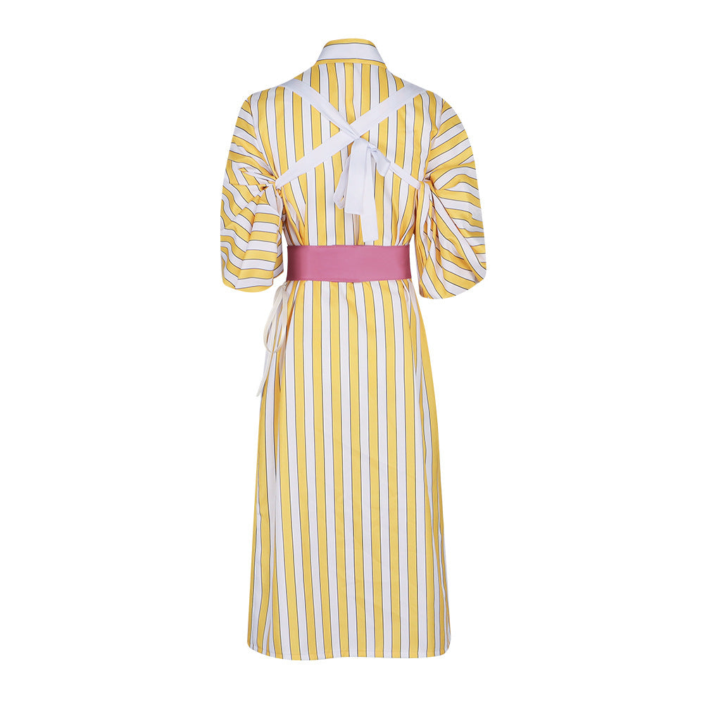 One Piece Wano Country Sanji Yellow Stripes Japanese Kimono Cosplay Costume - Halloweez