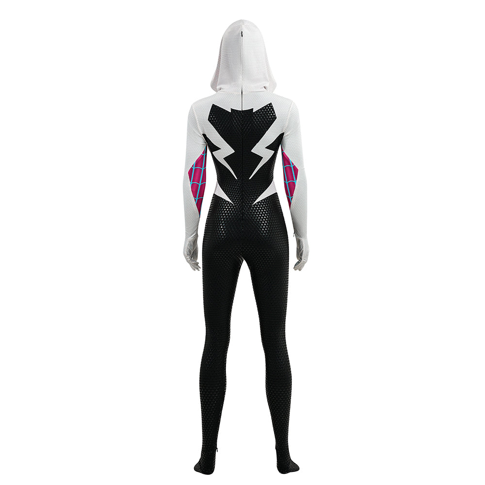 Upgraded Gwen Stacy Spider-Verse Cosplay Outfit, Color Block Embossed Full Set, Customizable Shoes - Halloweez