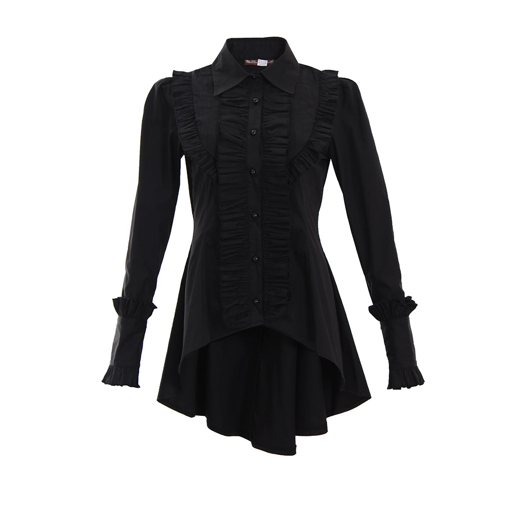 Elegant Halloweez Victorian Gothic Women's Ruffle Black Blouse - A Timeless Vintage Fashion Statement