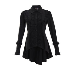 Elegante blusa gótica victoriana negra con volantes para mujer: una declaración de moda vintage atemporal