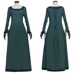 Elegante vestido medieval renacentista irlandés: disfraz de cosplay de sobrevestido verde oscuro de Halloweez