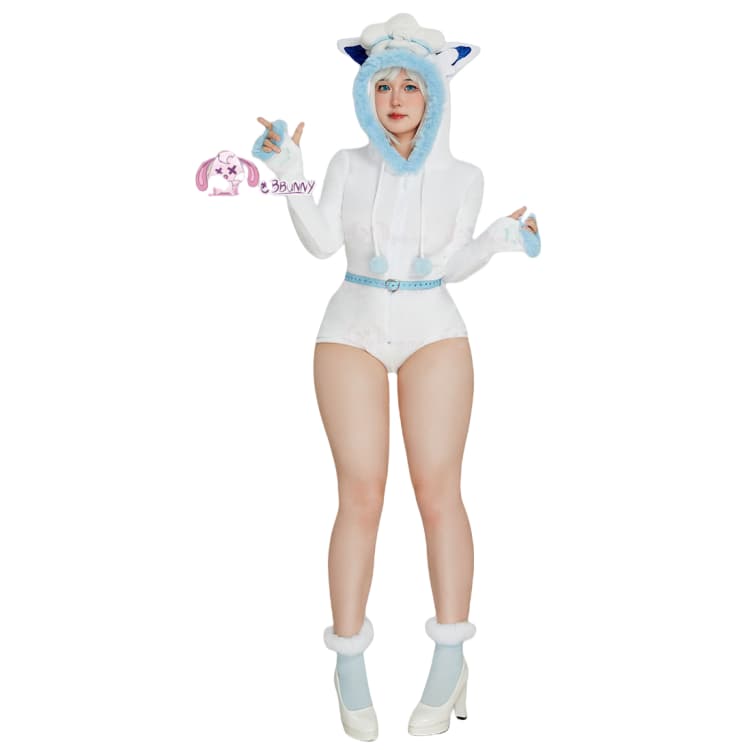 Adorable Alolan Vulpix White Plush Pokémon Cosplay Jumpsuit for Women - Halloweez