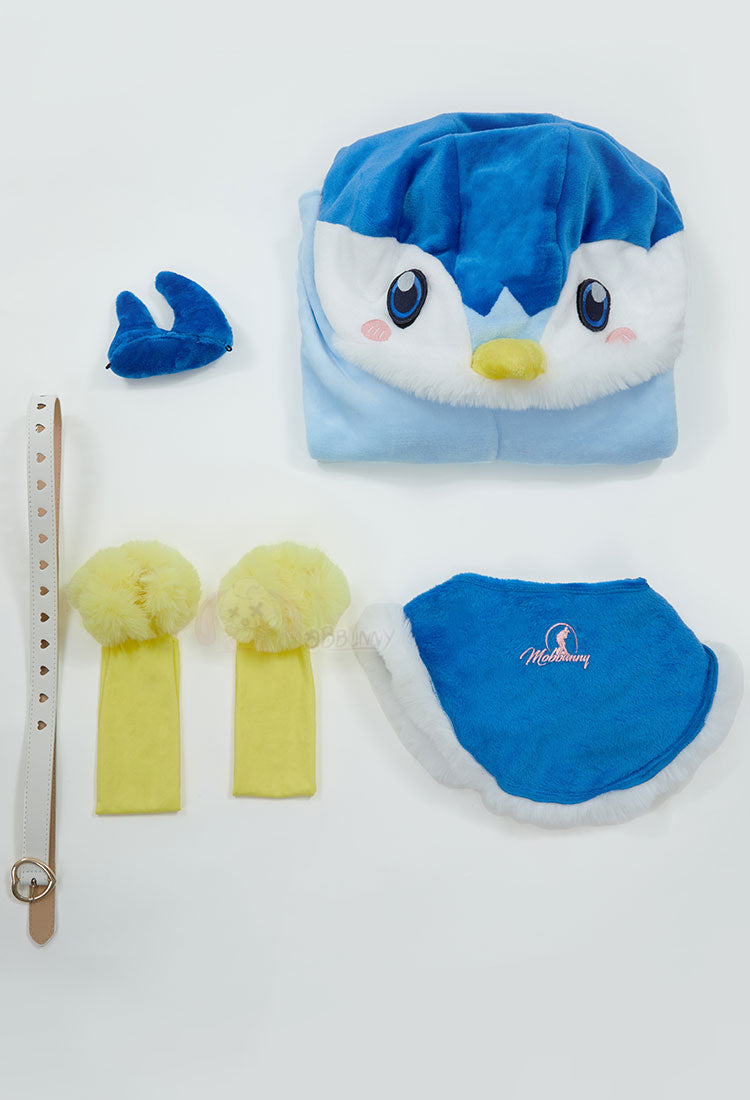 Official Piplup Pokemon Kigurumi Cosplay Costume, Blue Hooded Pajamas - Halloweez