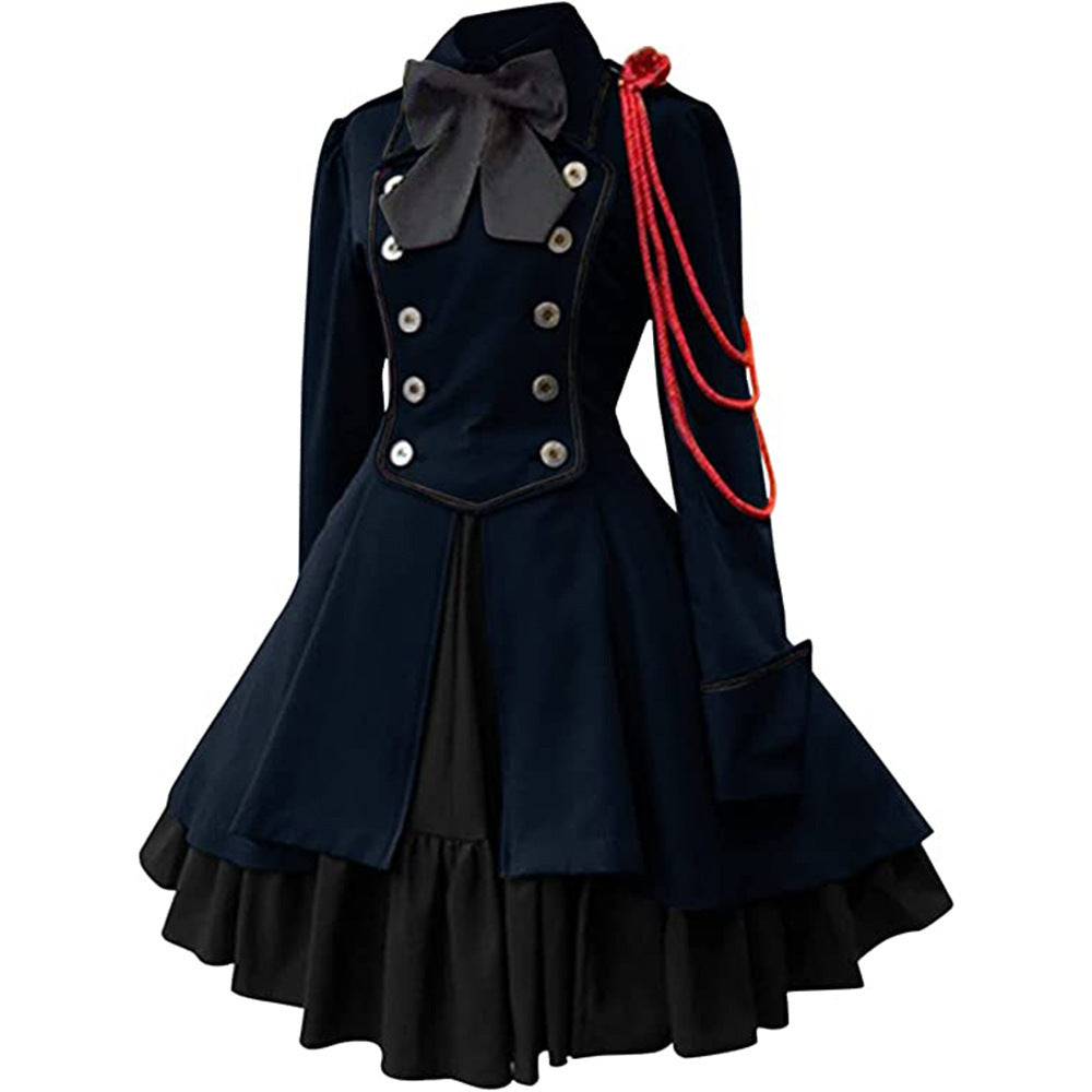 Medieval Renaissance Gothic Steampunk Dress with Bow Long Sleeve Lace Cosplay Costume